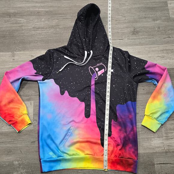 Retro Multicolor Spilled Paint Graphic Print Hoodie Long Sleeve Sweater Shirt - Picture 7 of 8